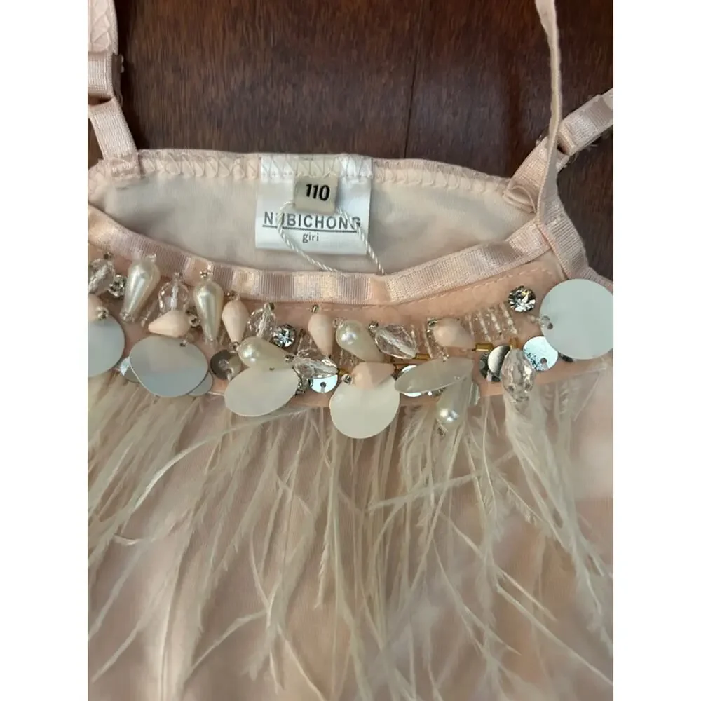 Blush Pink Tulle Ballet Costume Dress with Feather & Sequin Trim, Size 4/5